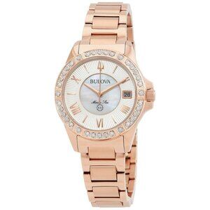 NWT Authentic Bulova Marine Star Quartz Diamond White Mother of Pearl Dial Women